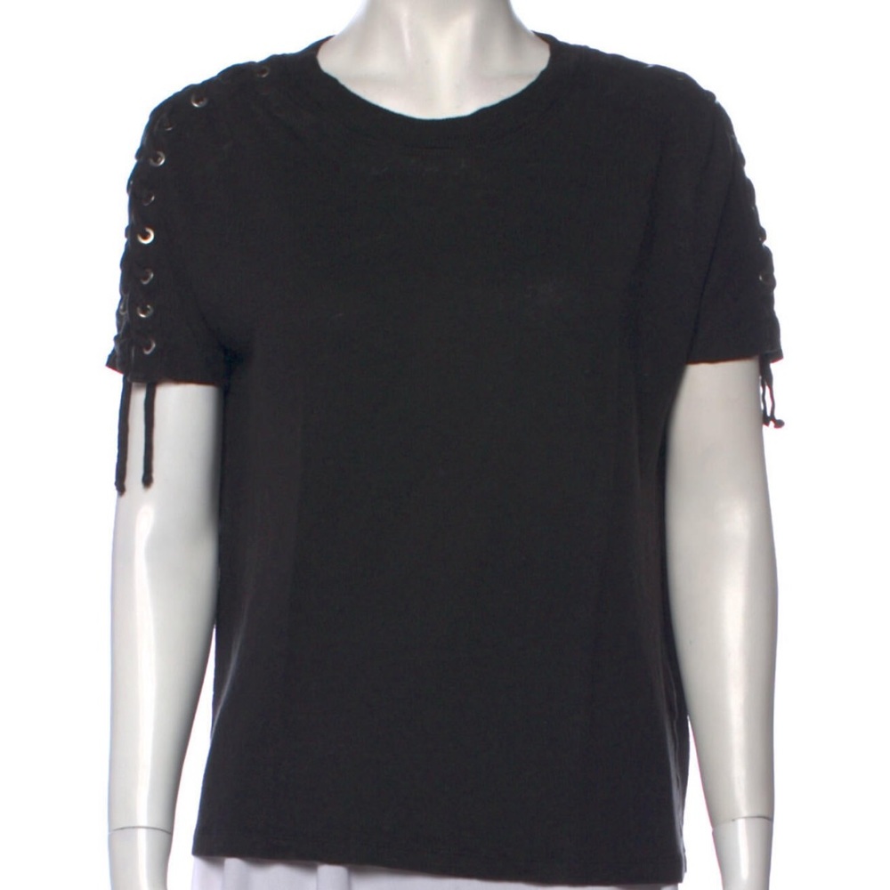 IRO Womens black linen tee with laces at shoulders XS